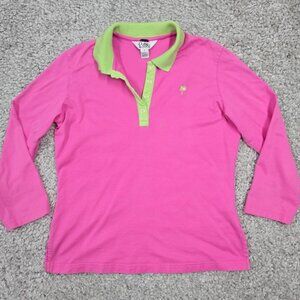 Vintage Lilly Pulitzer Polo Shirt Small Pink Green Slim Y2K Retro Beach